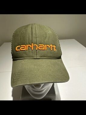 Carhartt Olive Baseball Cap with Orange Script Logo